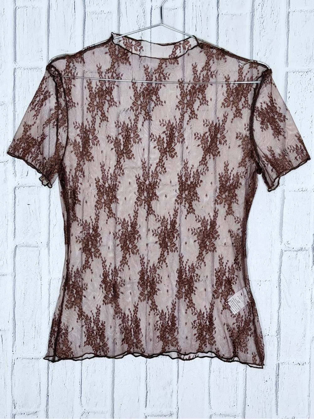 🤎 Lucky & Blessed Brown Floral Mesh Sheer Lace Top Size M